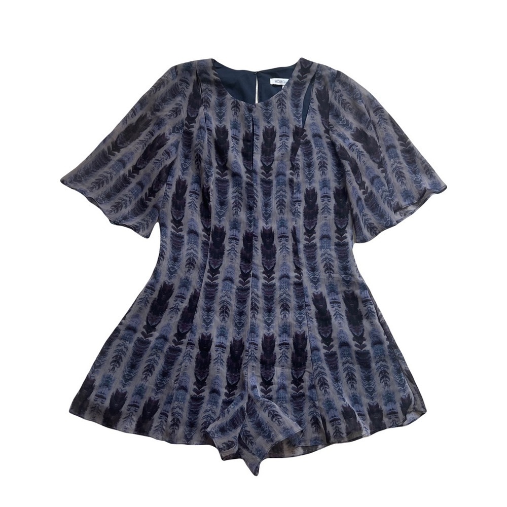 Chic Blue and Black Feather Print Romper